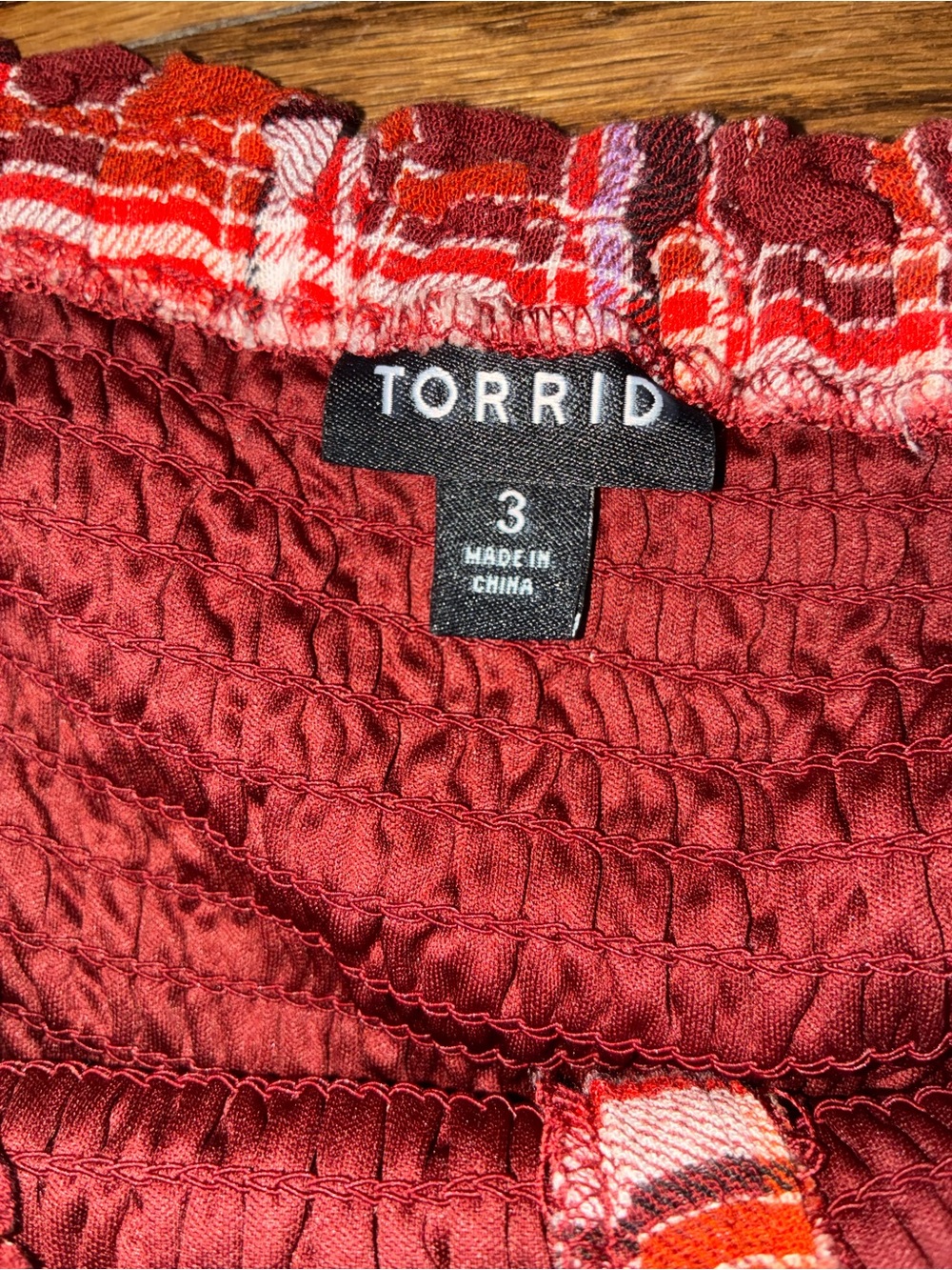 Torrid Babydoll Crinkle Gauze Plaid Smocked Cold Shoulder Top Lumberjack Vibes - Picture 6 of 8